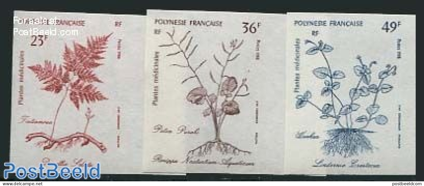 French Polynesia 1988 Medicinal Plants 3v, Imperforated, Mint NH, Health - Nature - Health - Flowers & Plants - Nuevos