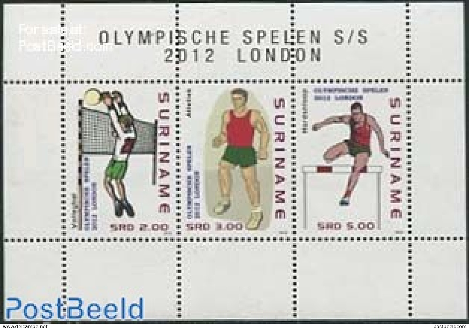 Suriname, Republic 2012 Olympic Games London S/s, Mint NH, Sport - Athletics - Olympic Games - Volleyball - Leichtathletik
