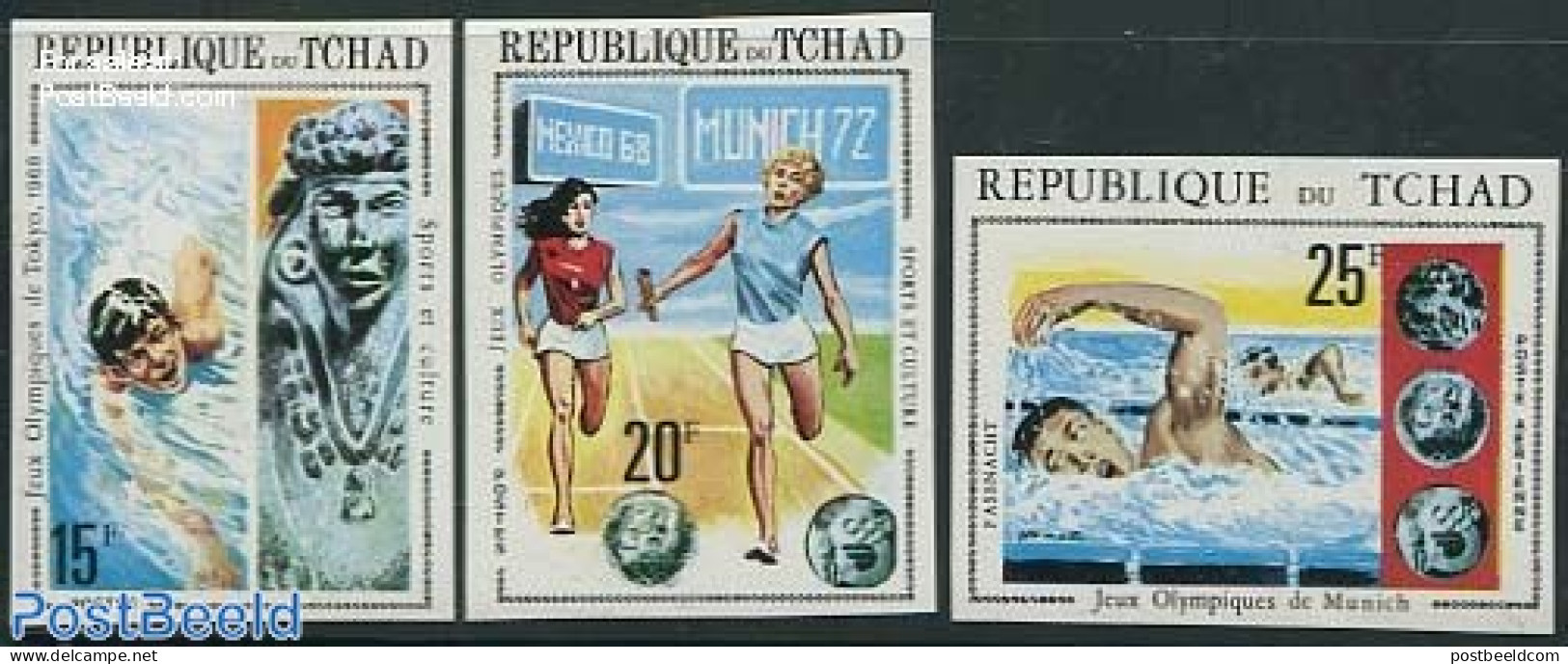 Chad 1971 Olympic Games 3v, Imperforated, Mint NH, Sport - Athletics - Olympic Games - Swimming - Andere & Zonder Classificatie