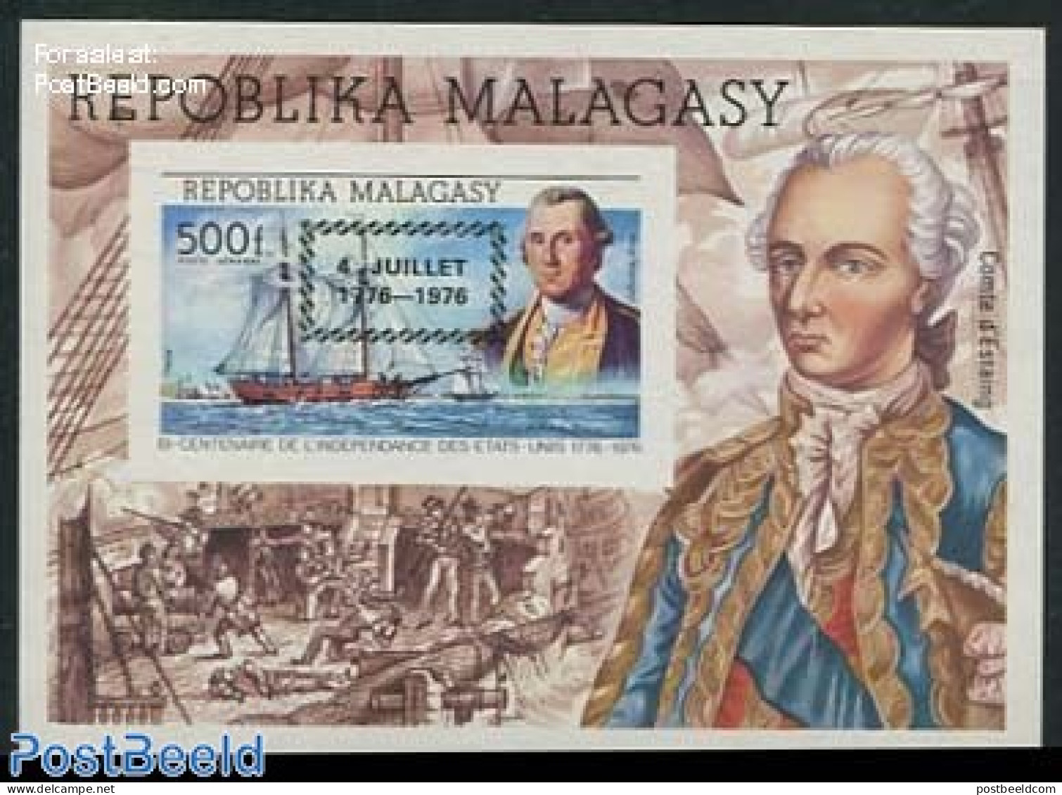 Madagascar 1976 US Bicentenary S/s Imperforated, Mint NH, History - Transport - US Bicentenary - Ships And Boats - Ships