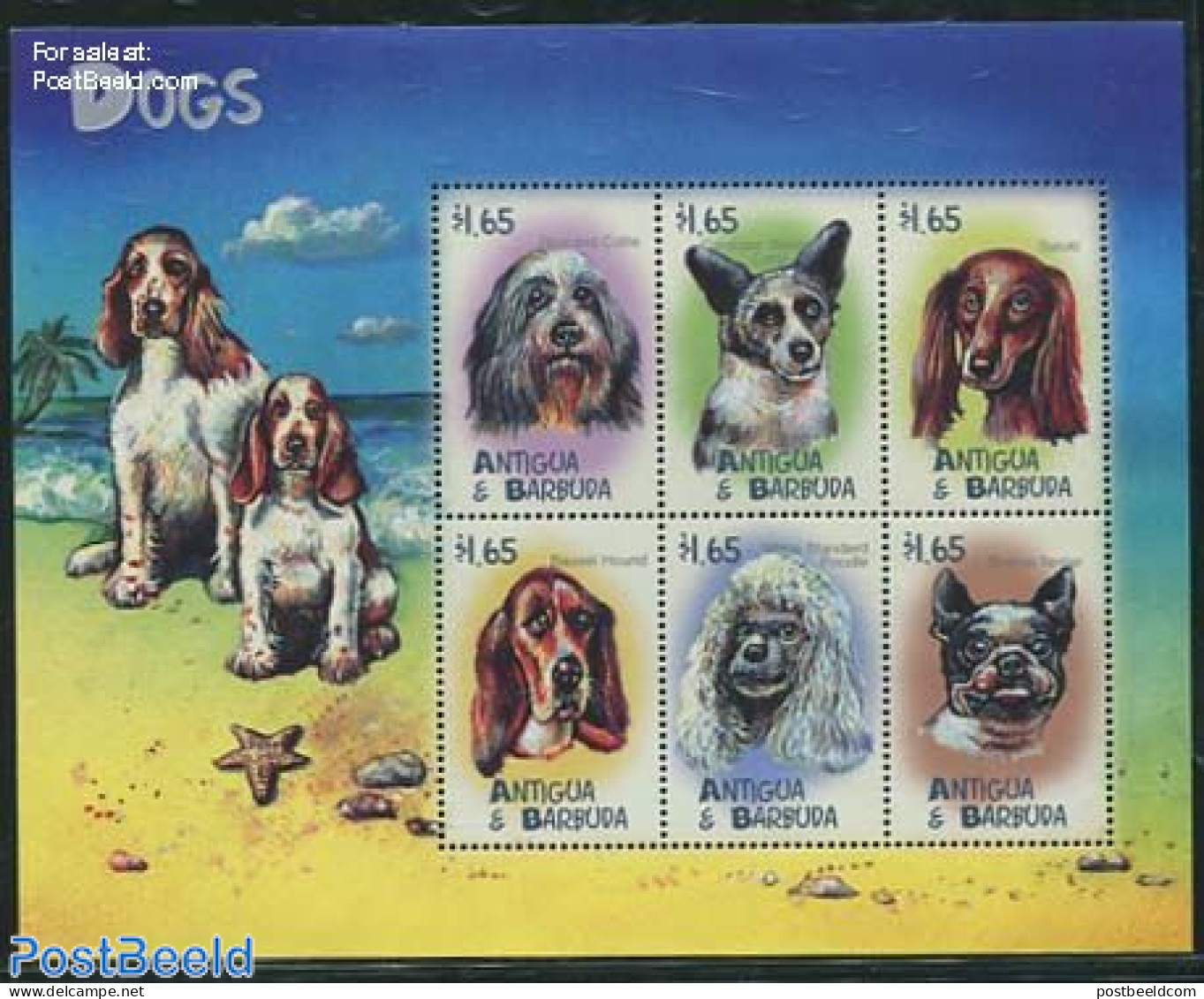 Antigua & Barbuda 2000 Dogs 6v M/s, Mint NH, Nature - Dogs - Antigua And Barbuda (1981-...)
