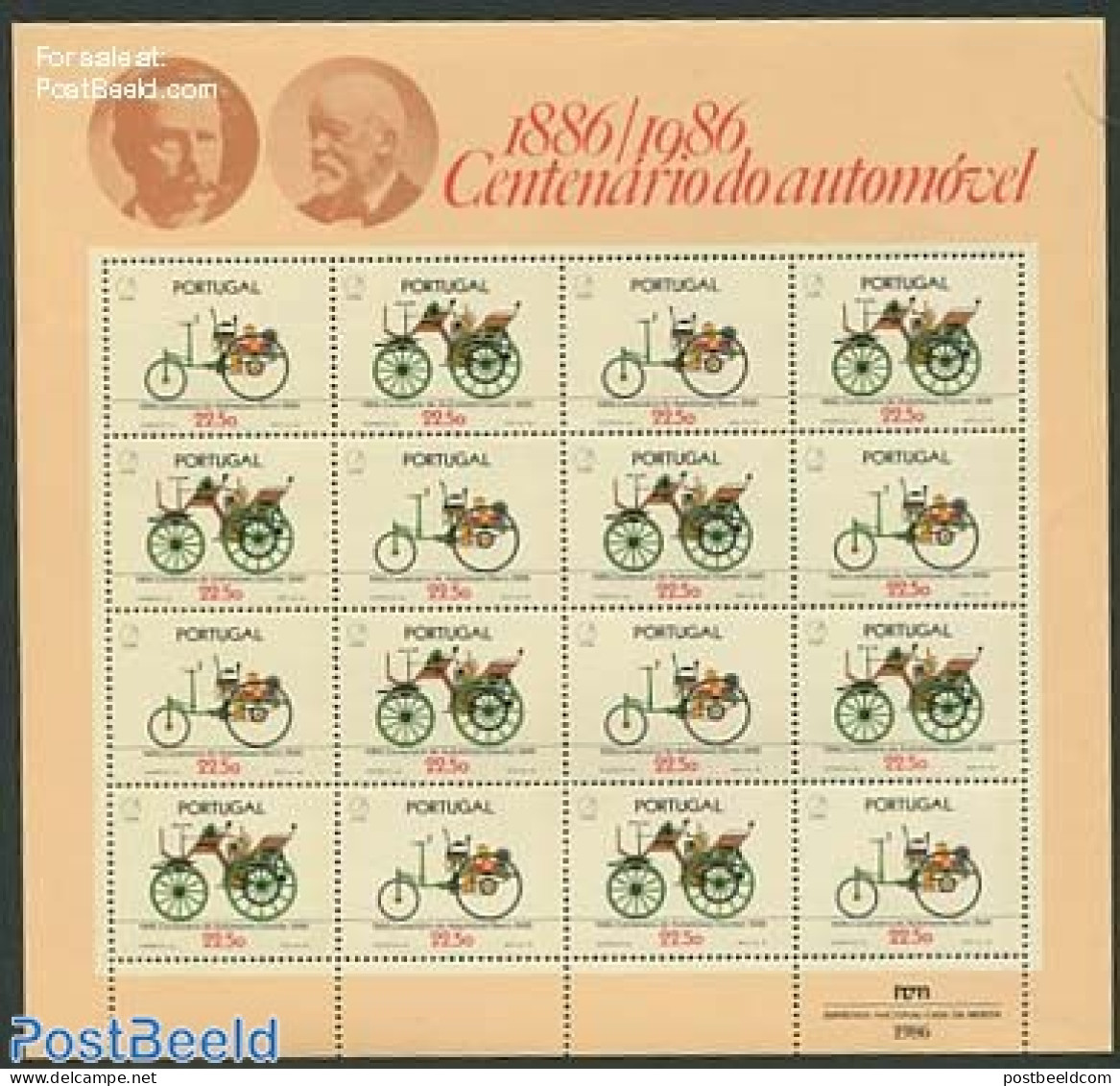 Portugal 1986 Automobile Century M/s, Mint NH, Transport - Automobiles - Unused Stamps