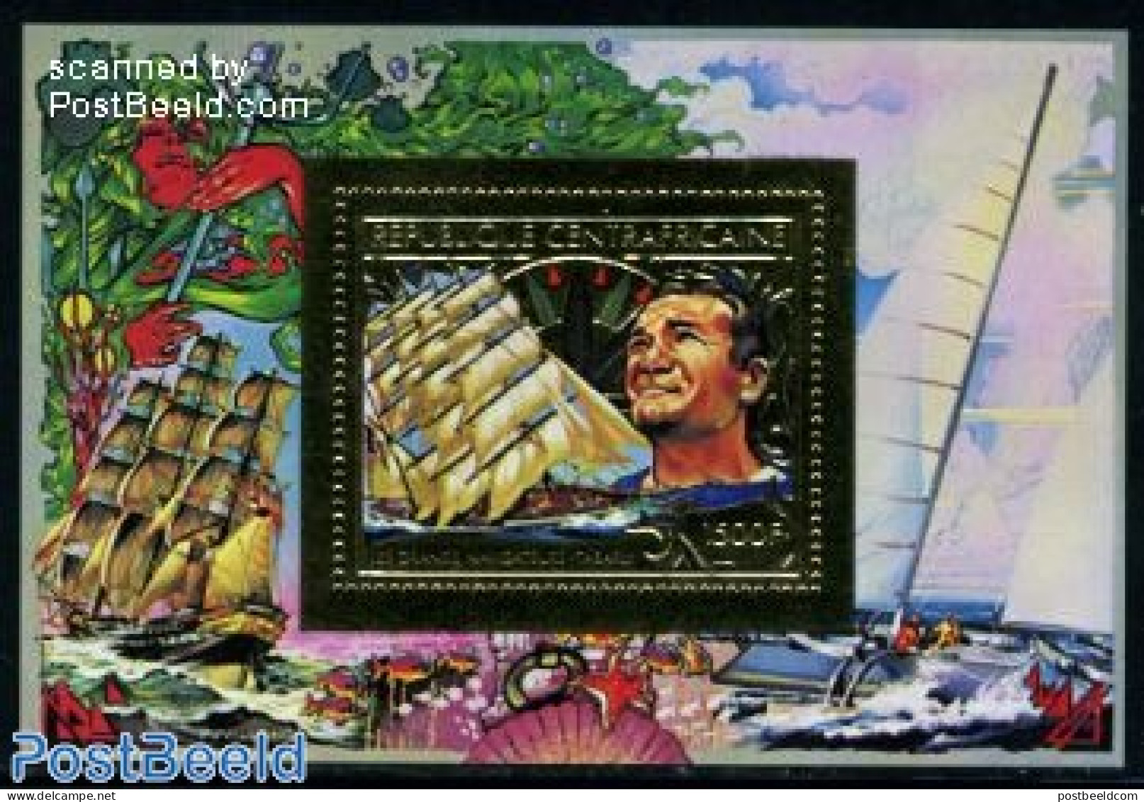 Central Africa 1981 Sailors S/s, Gold, Mint NH, Sport - Transport - Sailing - Ships And Boats - Segeln