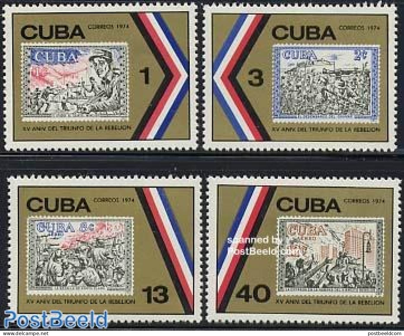 Cuba 1974 Revolution Anniversary 4v, Mint NH, Stamps On Stamps - Neufs