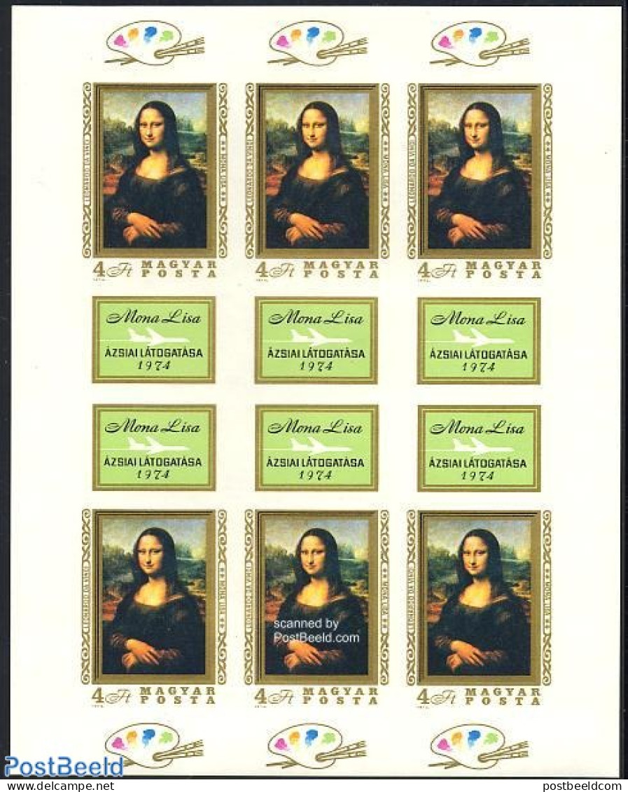 Hungary 1974 Mona Lisa M/s Imperforated, Mint NH, Art - Leonardo Da Vinci - Paintings - Unused Stamps