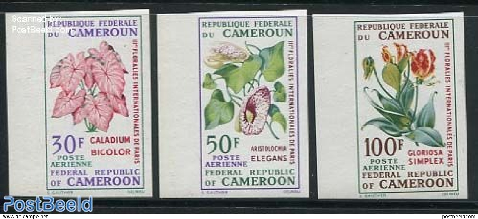 Cameroon 1969 Flowers Expo 3v, Imperforated, Mint NH, Nature - Flowers & Plants - Kamerun (1960-...)