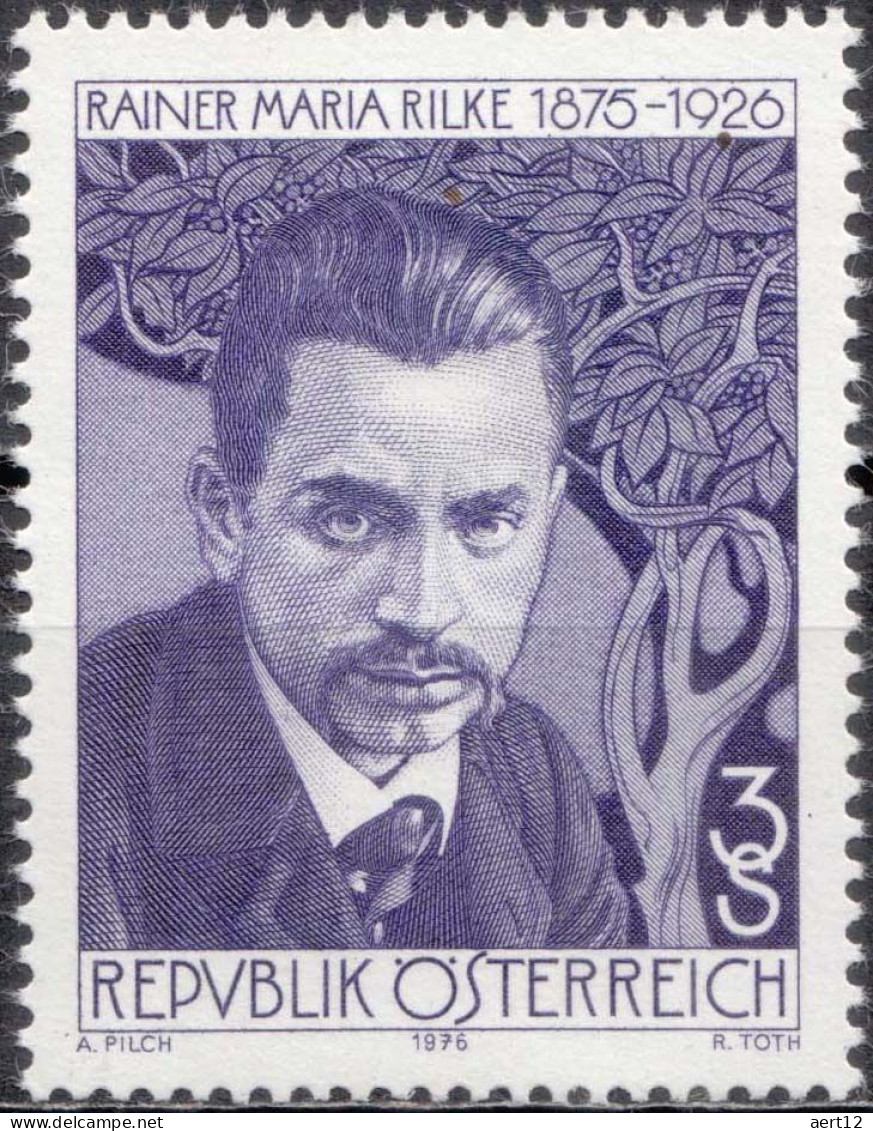 1976, Austria, Rainer Maria Rilke, Anniversaries, Authors, Famous People, Poets, Writers, MNH(**), Mi: 1539 - Neufs