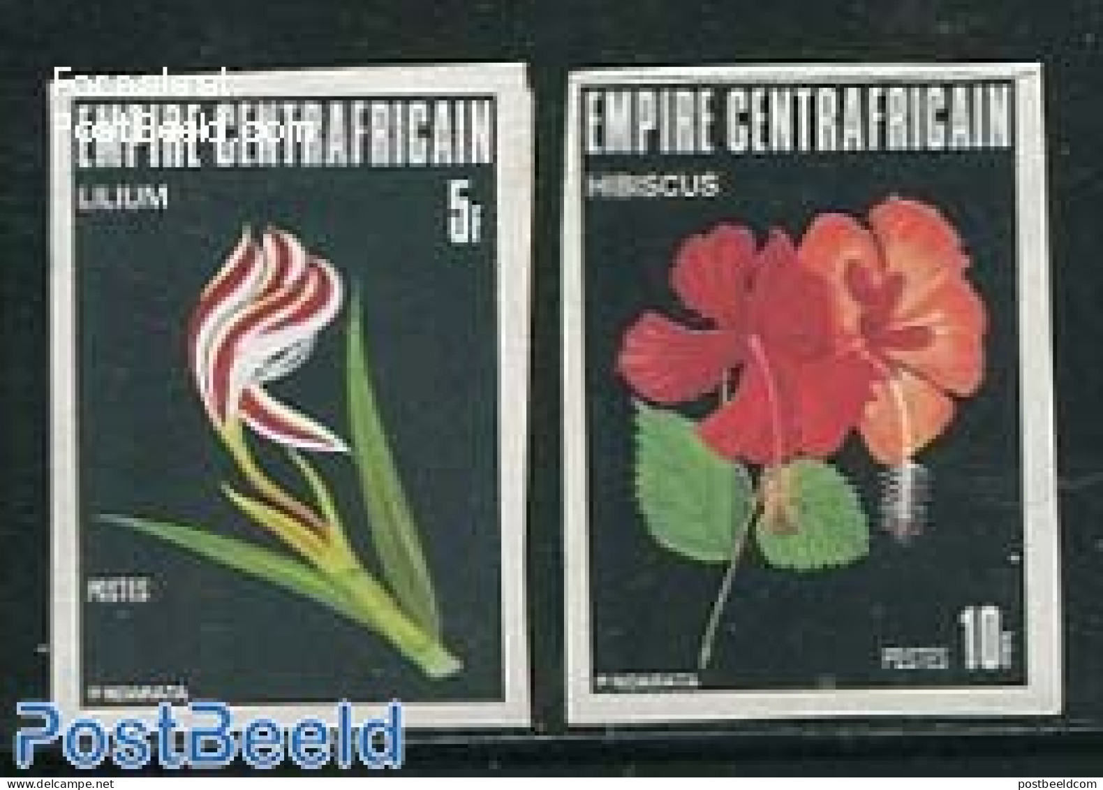 Central Africa 1977 Flowers 2v, Imperforated, Mint NH, Nature - Flowers & Plants - Centraal-Afrikaanse Republiek