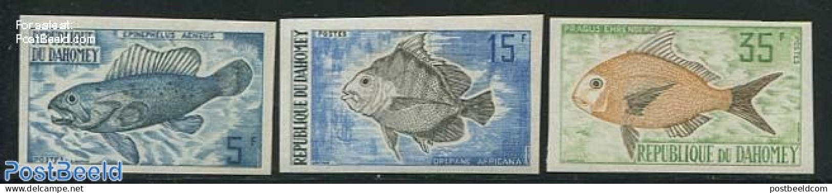 Dahomey 1973 Fish 3v, Imperforated, Mint NH, Nature - Fish - Peces