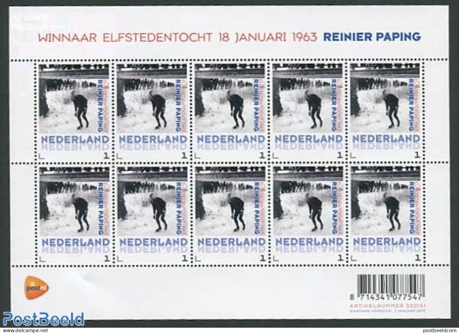 Netherlands 2013 Elfstedentocht 1963, Reinier Paping M/s, Mint NH, Sport - Skating - Sport (other And Mixed) - Unused Stamps