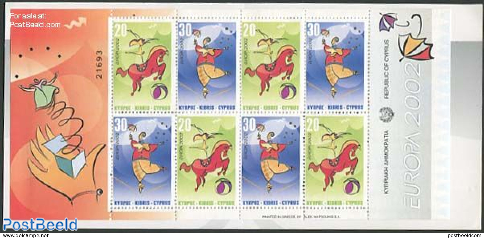 Cyprus 2002 Europa, Circus Booklet, Mint NH, History - Nature - Performance Art - Europa (cept) - Horses - Circus - St.. - Nuovi