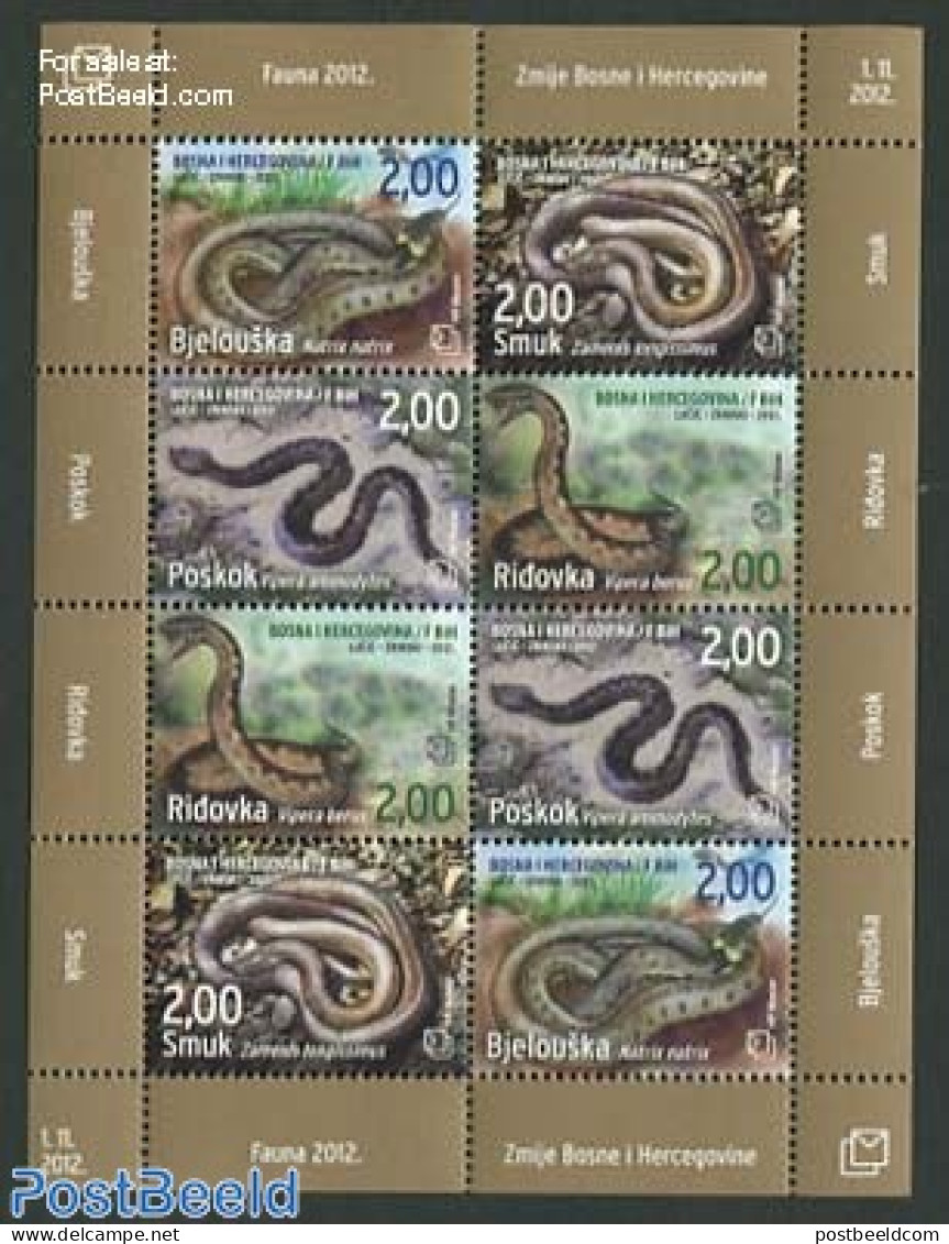 Bosnia Herzegovina - Croatic Adm. 2012 Snakes M/s, Mint NH, Nature - Reptiles - Snakes - Bosnien-Herzegowina