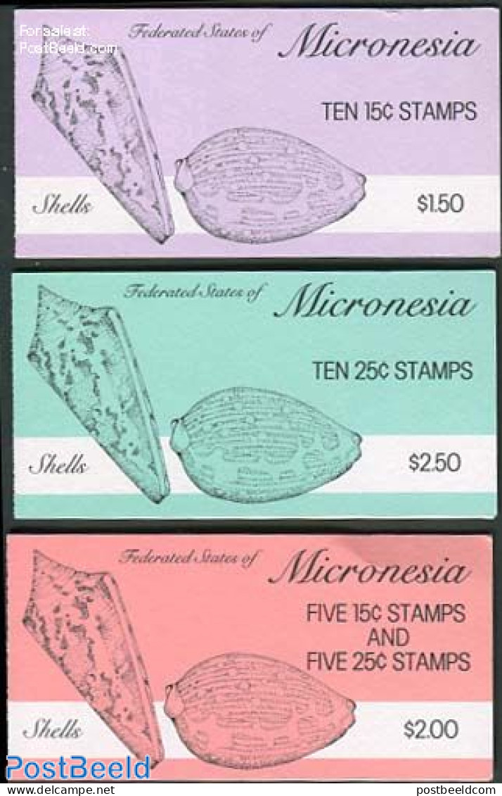 Micronesia 1989 Shells 3 Booklets, Mint NH, Nature - Shells & Crustaceans - Stamp Booklets - Vie Marine