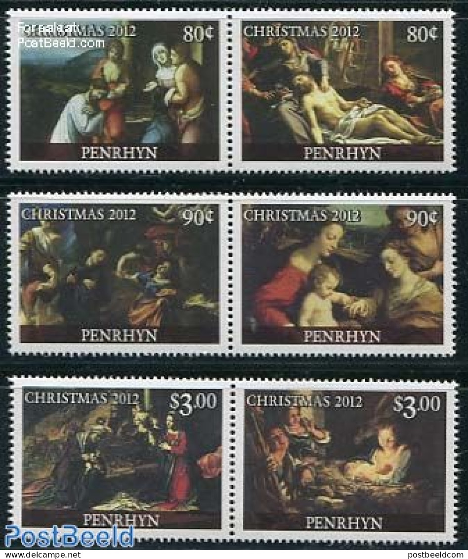 Penrhyn 2012 Christmas, Paintings 6v (3x[:]), Mint NH, Religion - Christmas - Art - Paintings - Christmas