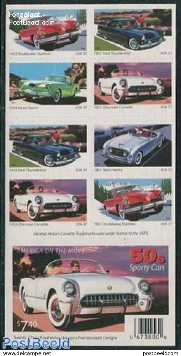 United States Of America 2005 Automobiles Booklet S-a (double Sided), Mint NH, Transport - Stamp Booklets - Automobiles - Nuovi