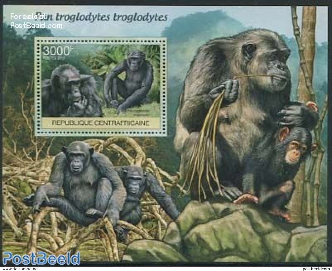 Central Africa 2012 Monkeys S/s, Mint NH, Nature - Animals (others & Mixed) - Monkeys - Repubblica Centroafricana