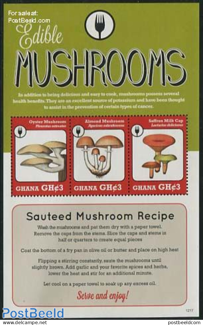 Ghana 2012 Edible Mushrooms 3v M/s, Mint NH, Health - Nature - Food & Drink - Mushrooms - Food