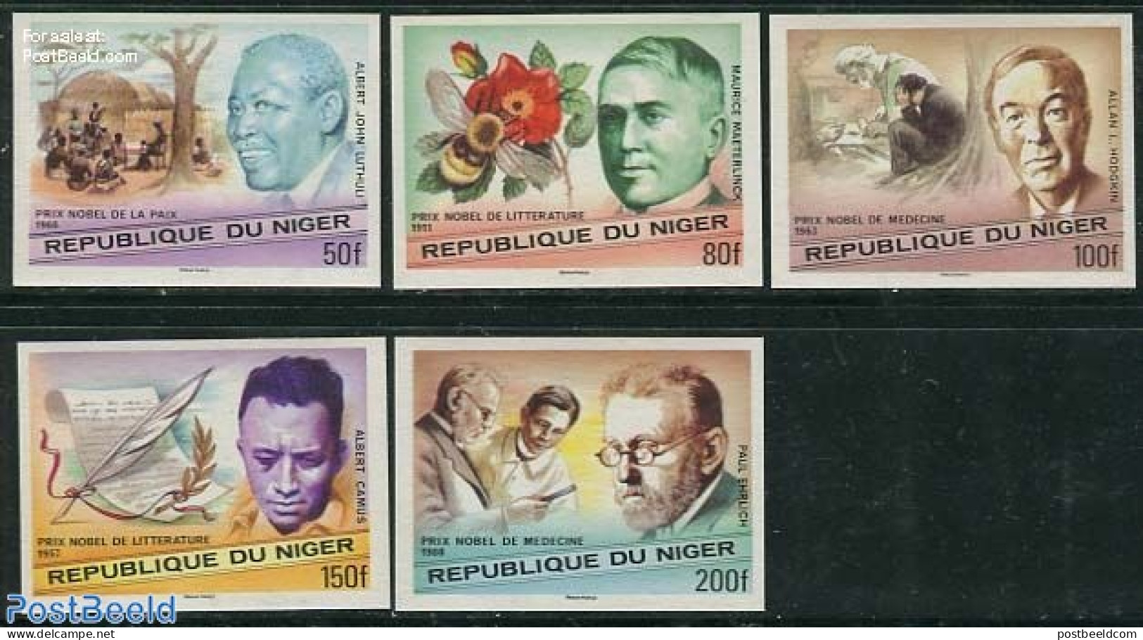 Niger 1977 Nobel Prize Winners 5v, Imperforated, Mint NH, History - Art - Authors - Ecrivains