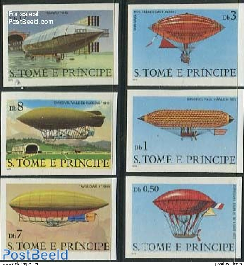 Sao Tome/Principe 1979 Aviation History, Airships 6v, Imperforated, Mint NH, Transport - Zeppelins - Zeppeline