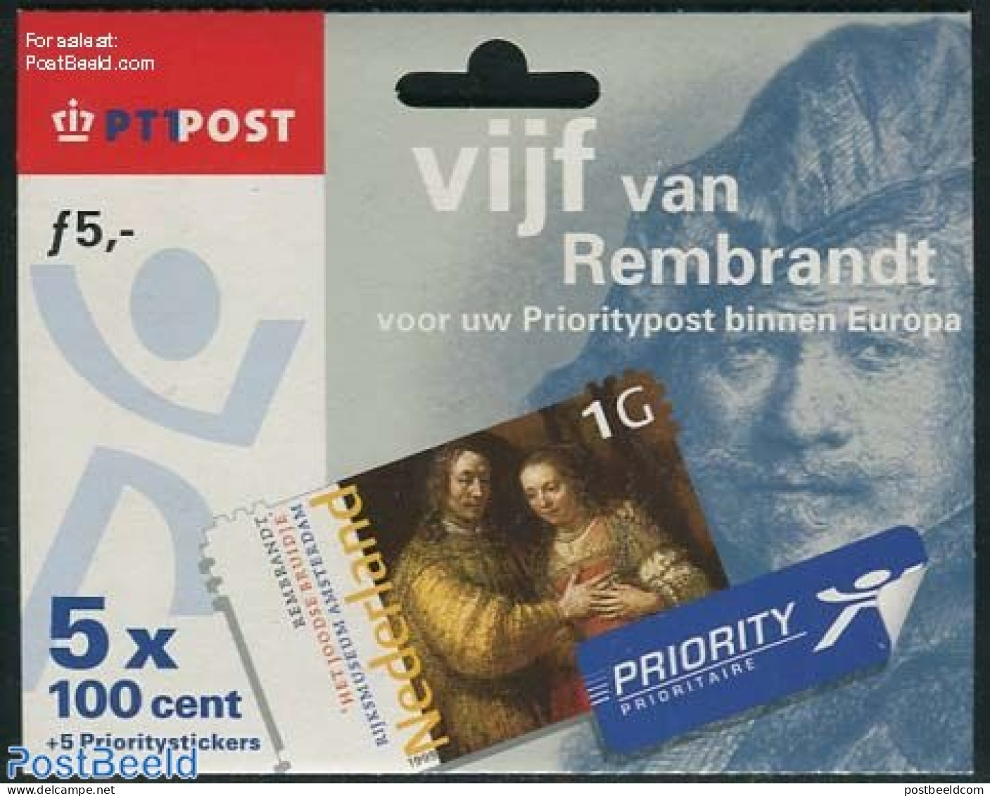 Netherlands 1999 Vijf Van Rembrandt, Hang Pack, Mint NH, Stamp Booklets - Art - Paintings - Rembrandt - Neufs