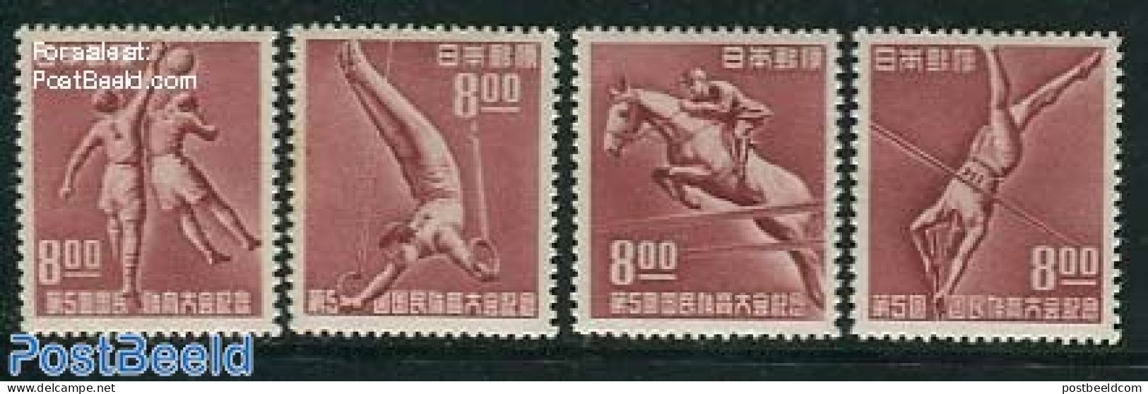 Japan 1950 Sport 4v, Mint NH, Nature - Sport - Horses - Athletics - Football - Gymnastics - Sport (other And Mixed) - Unused Stamps