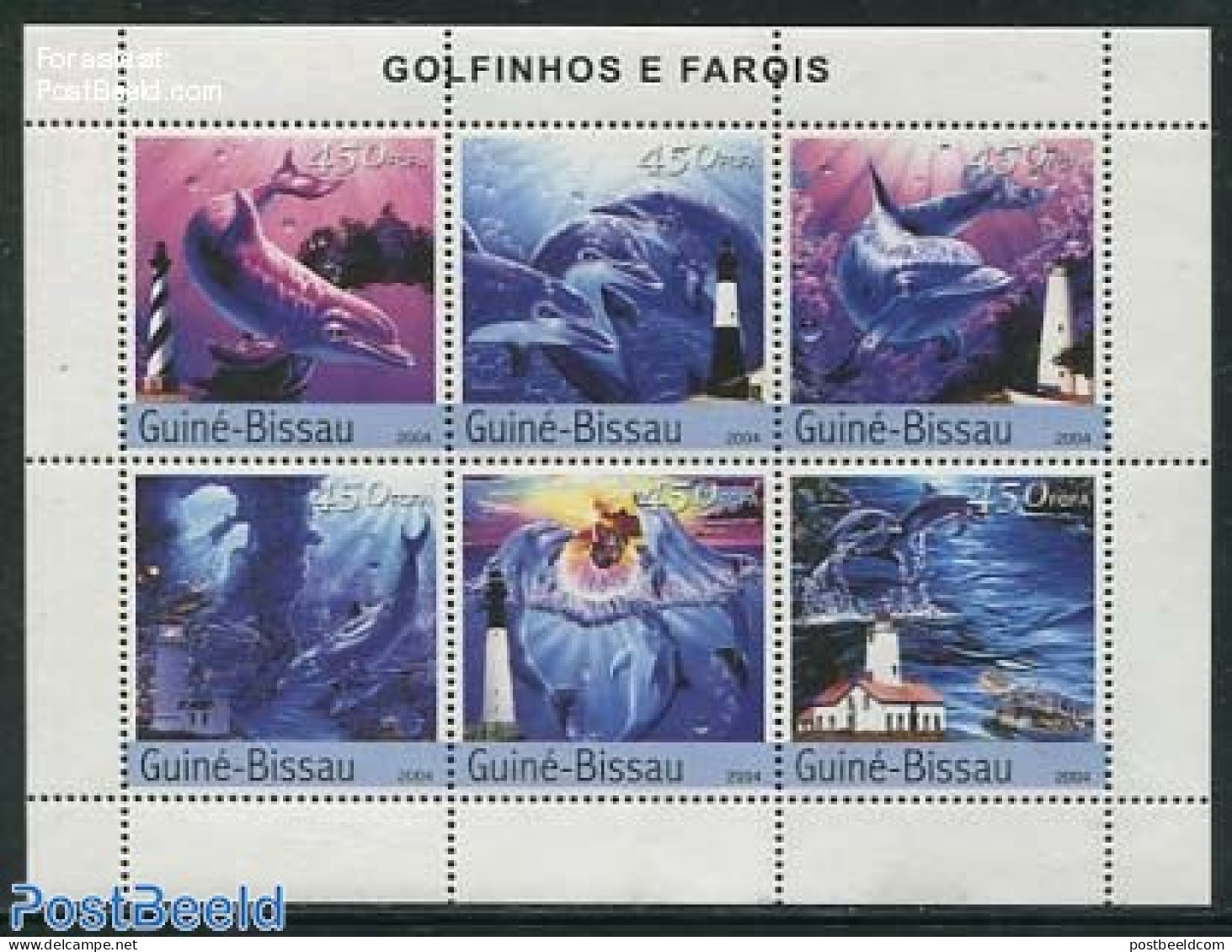 Guinea Bissau 2004 Dolphins & Lighthouses 6v M/s, Mint NH, Nature - Various - Sea Mammals - Lighthouses & Safety At Sea - Vuurtorens