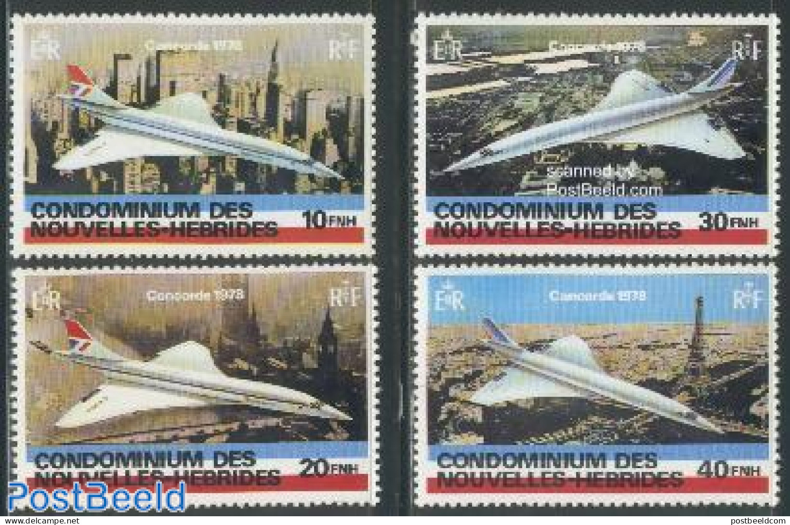 New Hebrides 1978 Concorde 4v F, Mint NH, Transport - Concorde - Aircraft & Aviation - Nuovi