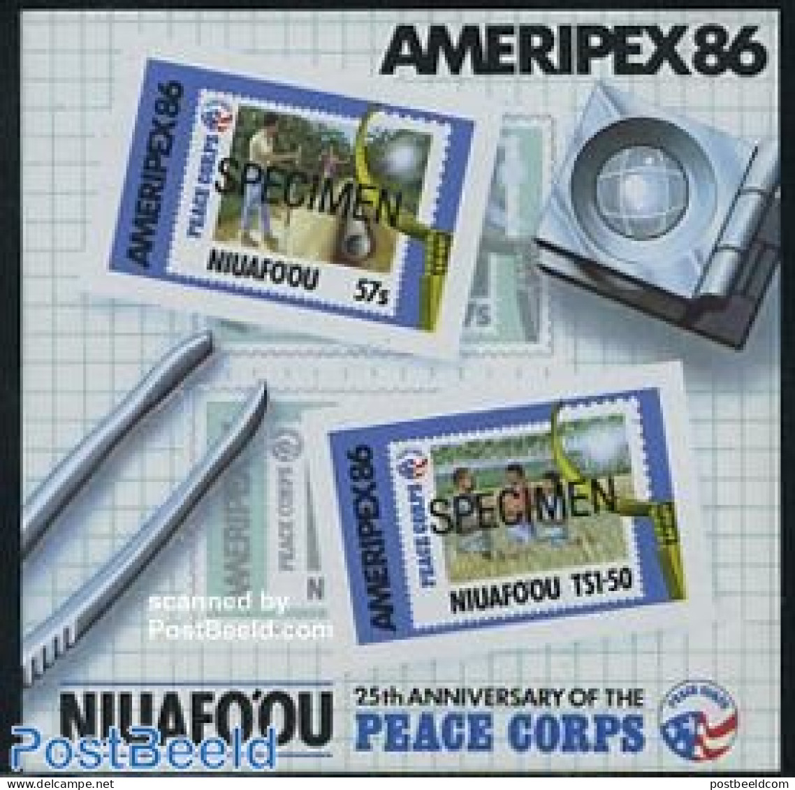 Niuafo'ou 1986 Ameripex S/s SPECIMEN, Mint NH, Stamps On Stamps - Briefmarken Auf Briefmarken