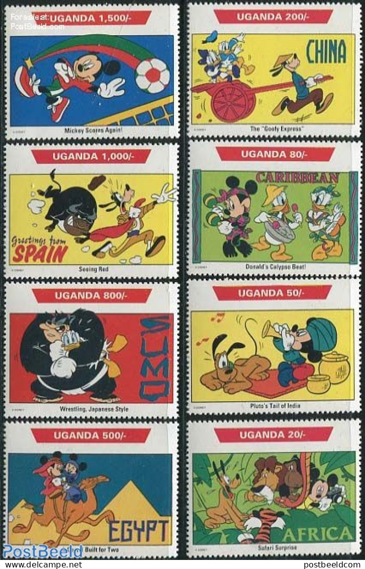 Uganda 1992 Disney, World Travel 8v, Mint NH, Art - Disney - Disney
