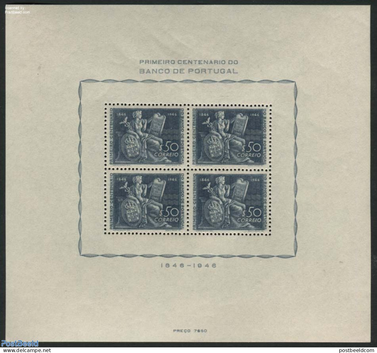 Portugal 1946 Bank Of Portugal Centenary S/s, Mint NH, Various - Banking And Insurance - Unused Stamps