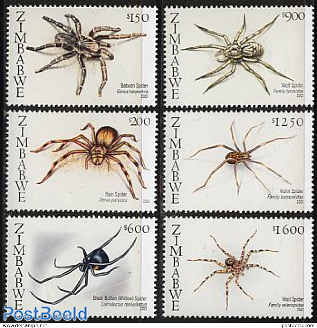 Zimbabwe 2003 Spiders 6v, Mint NH, Nature - Insects - Zimbabwe (1980-...)