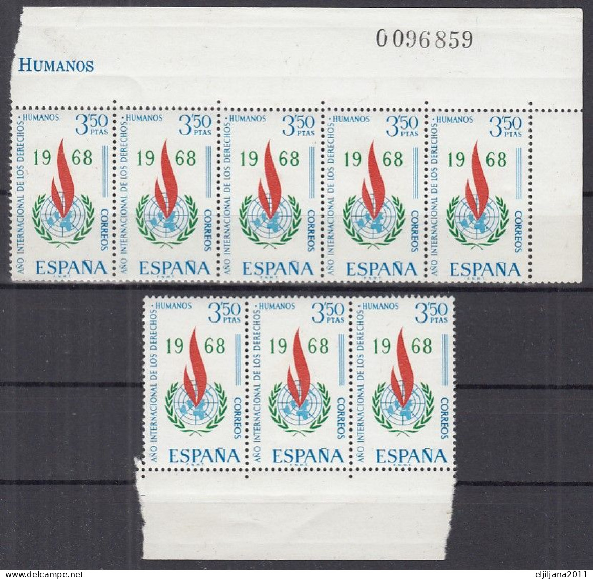 ⁕ SPAIN / ESPANA 1968 ⁕ Human Rights Year Mi.1763 X8 ⁕ MNH - Unused Stamps