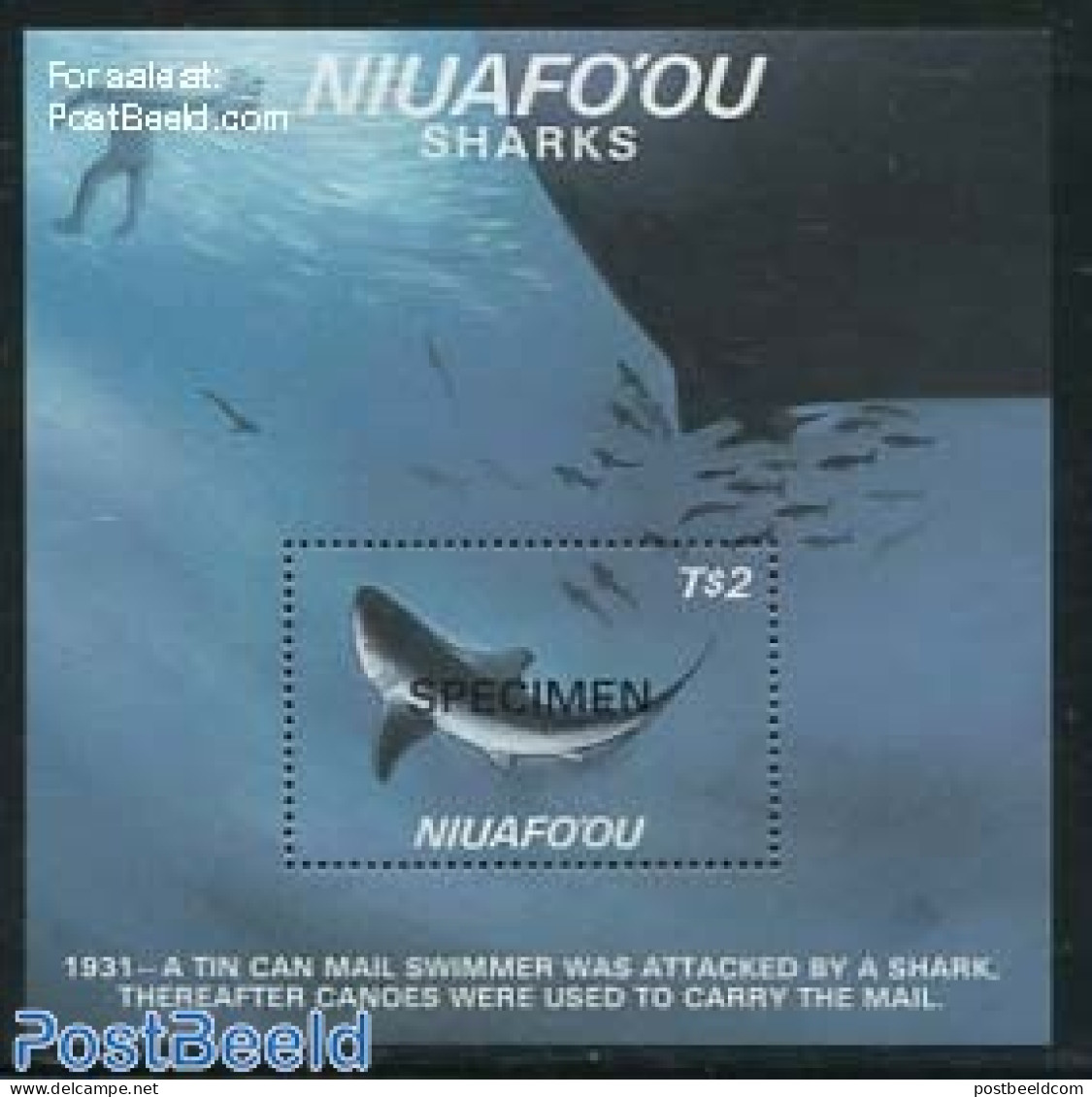 Niuafo'ou 1987 Sharks S/s, SPECIMEN, Mint NH, Nature - Fish - Sharks - Peces