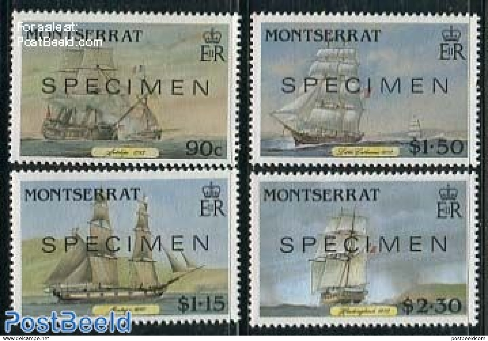 Montserrat 1986 Postal Ships 4v, SPECIMEN, Mint NH, Transport - Post - Ships And Boats - Correo Postal