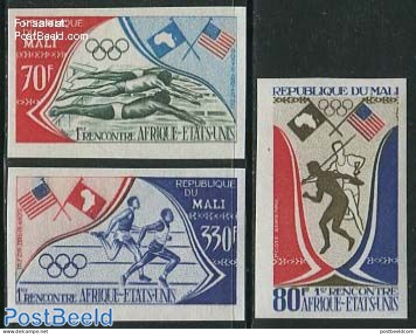 Mali 1973 Africa-USA Sports 3v, Imperforated, Mint NH, Sport - Sport (other And Mixed) - Swimming - Zwemmen