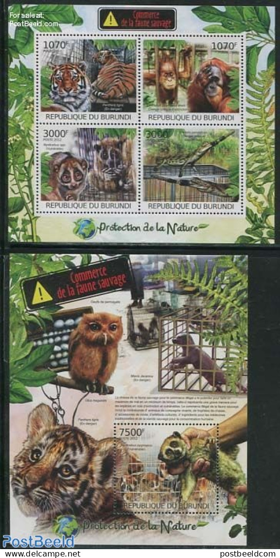 Burundi 2012 Nature Protection, Caged Animals 2 S/s, Mint NH, Nature - Animals (others & Mixed) - Cat Family - Crocodi.. - Andere & Zonder Classificatie