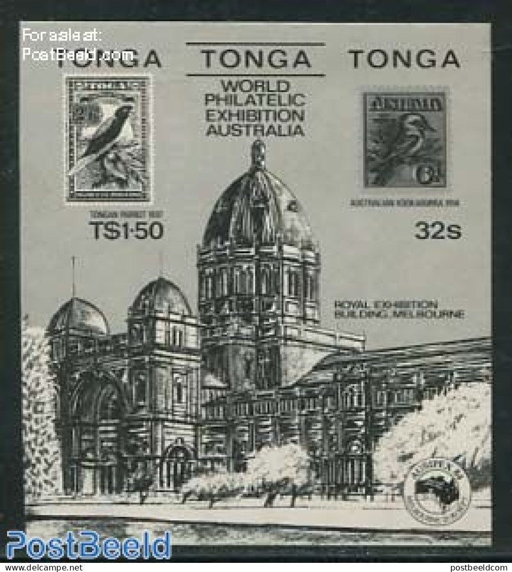 Tonga 1984 Ausipex 84 S/s, BLackprint, Mint NH, Stamps On Stamps - Stamps On Stamps