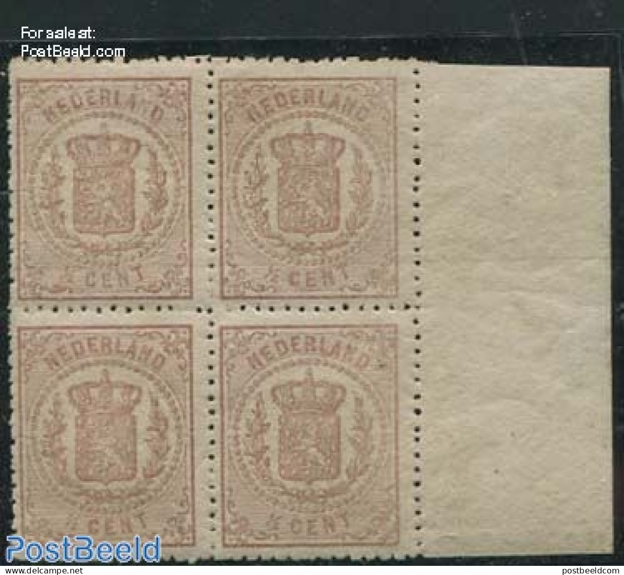 Netherlands 1869 1/2c, Perf. 13.25, Block Of 4 [+] With Right Border, MNH, Mint NH - Ongebruikt