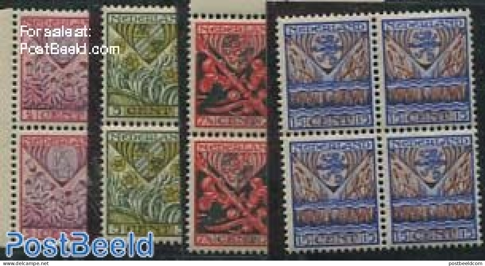 Netherlands 1927 Child Welfare 4v, Blocks Of 4 [+], Mint NH, History - Nature - Coat Of Arms - Flowers & Plants - Ungebraucht