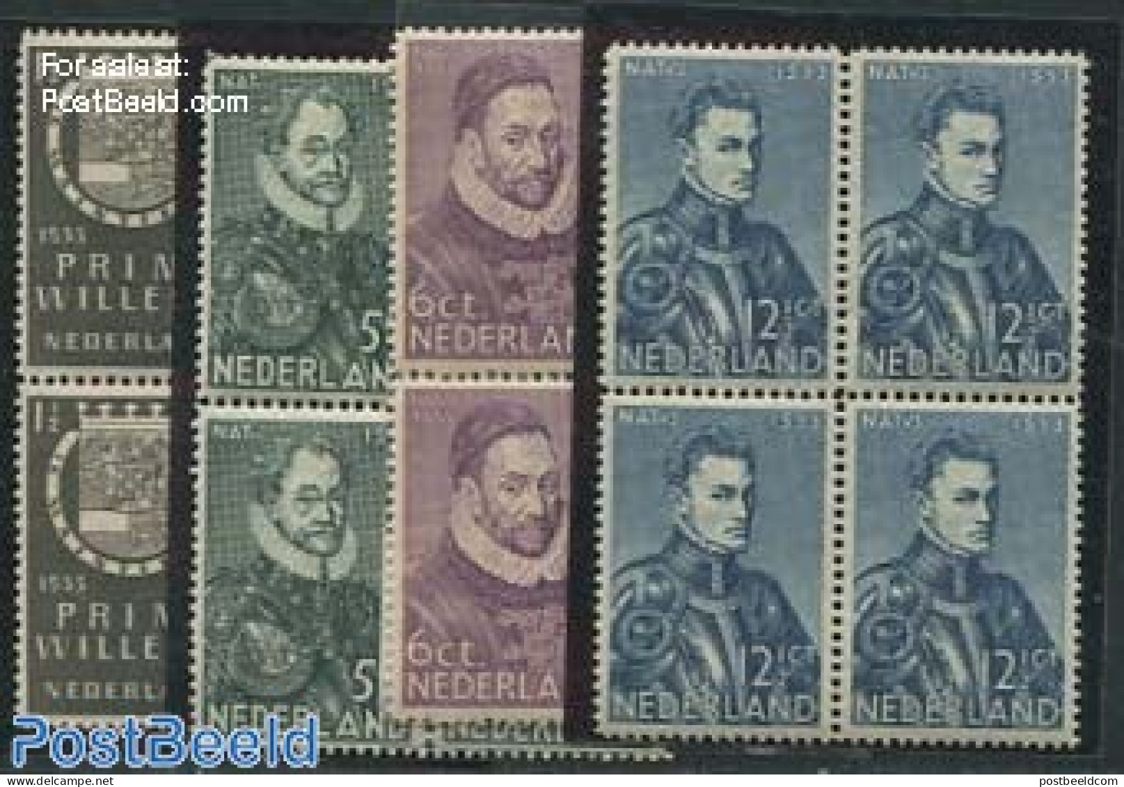 Netherlands 1933 William Of Orange 4v, Blocks Of 4 [+], Mint NH, History - Coat Of Arms - Kings & Queens (Royalty) - Ungebraucht
