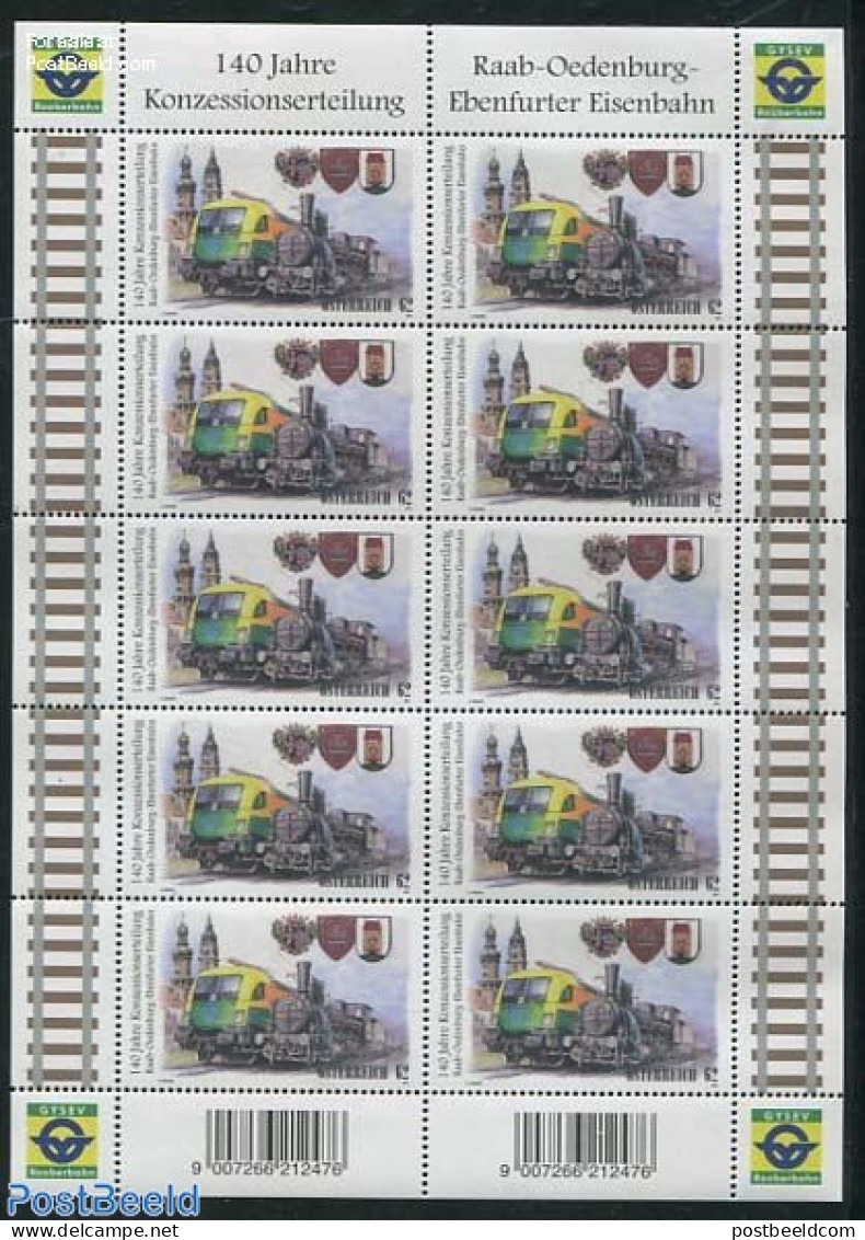 Austria 2012 Raab-Oedenburg-Ebenfurter Railway M/s, Mint NH, History - Transport - Coat Of Arms - Railways - Unused Stamps