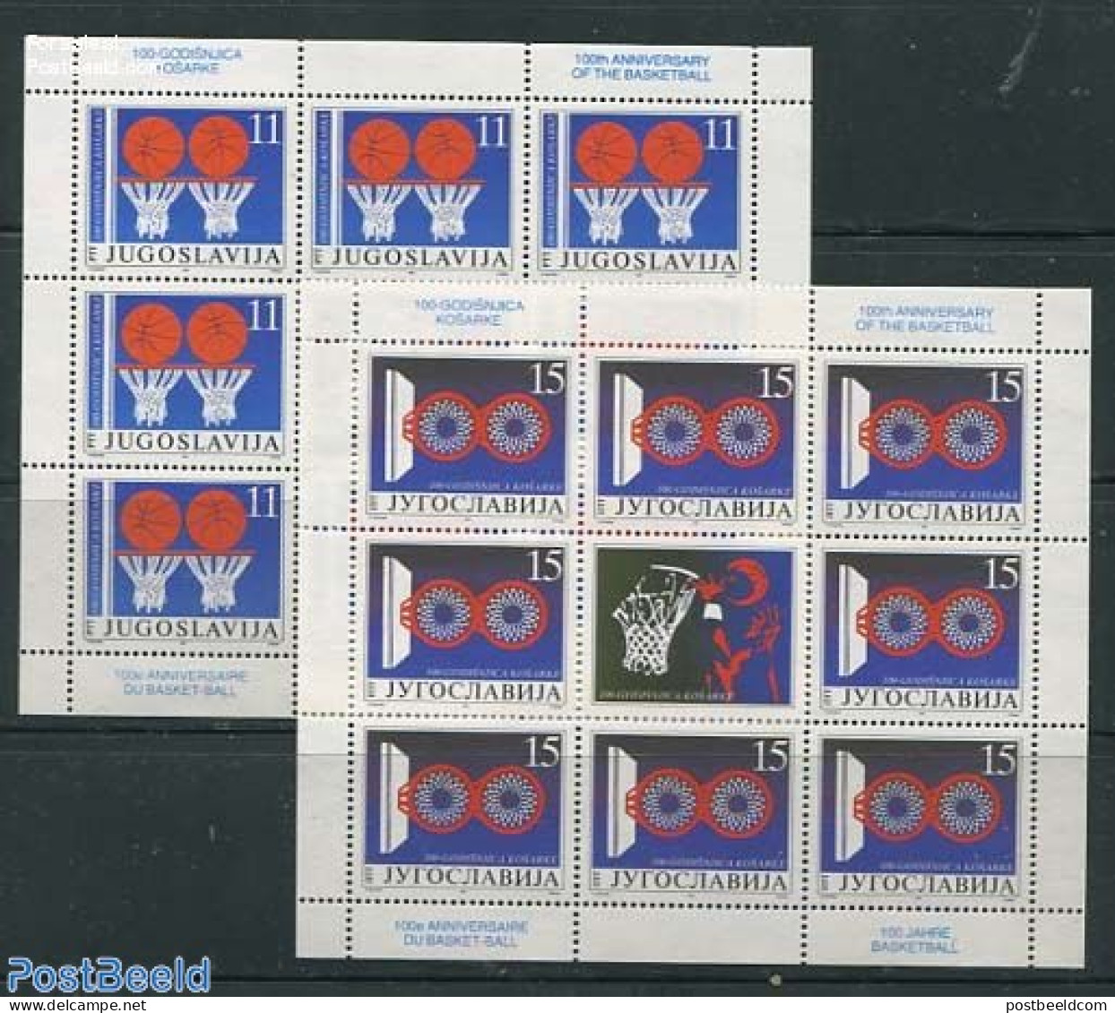 Yugoslavia 1991 Basketball 100 Years 2 M/ss, Mint NH, Sport - Basketball - Unused Stamps