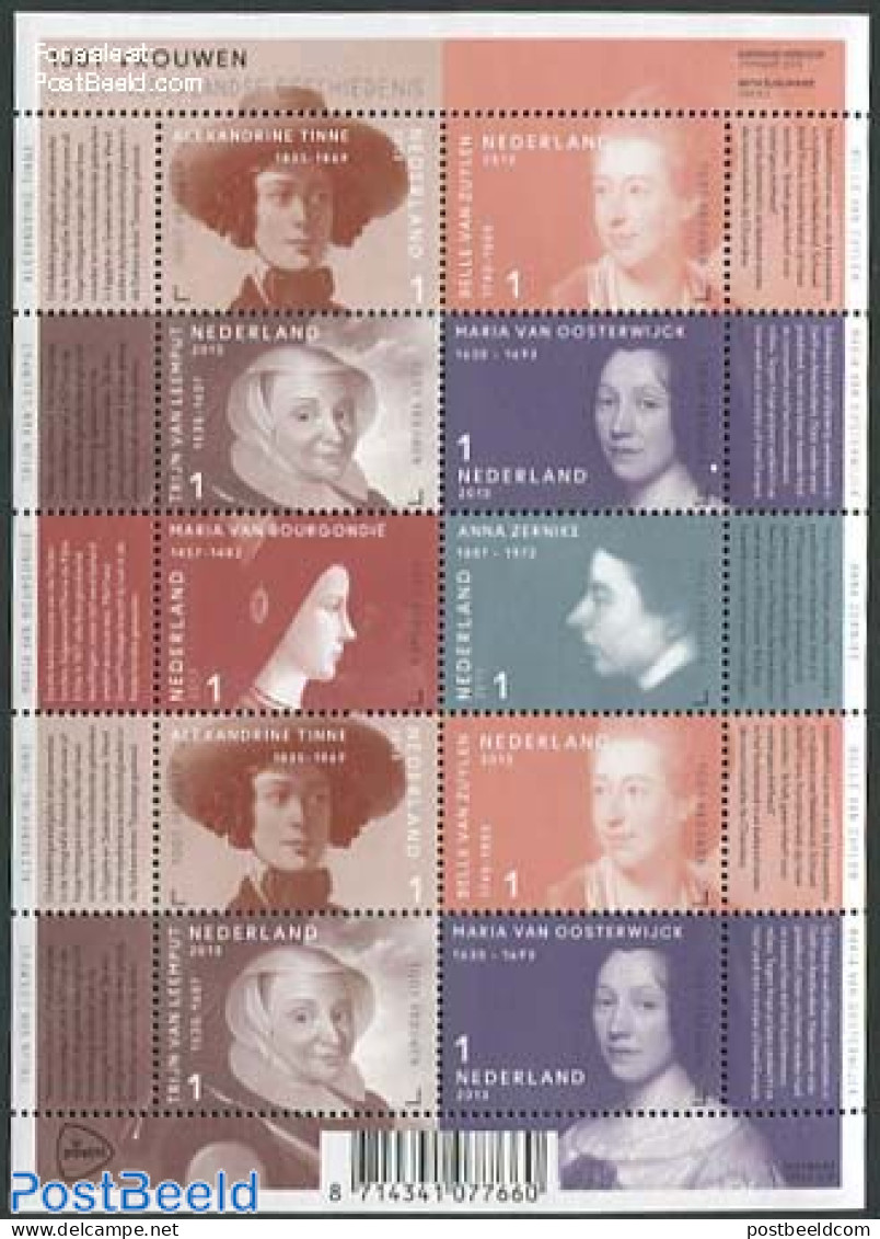 Netherlands 2013 1001 Women In History M/s, Mint NH, History - Women - Art - Authors - Unused Stamps