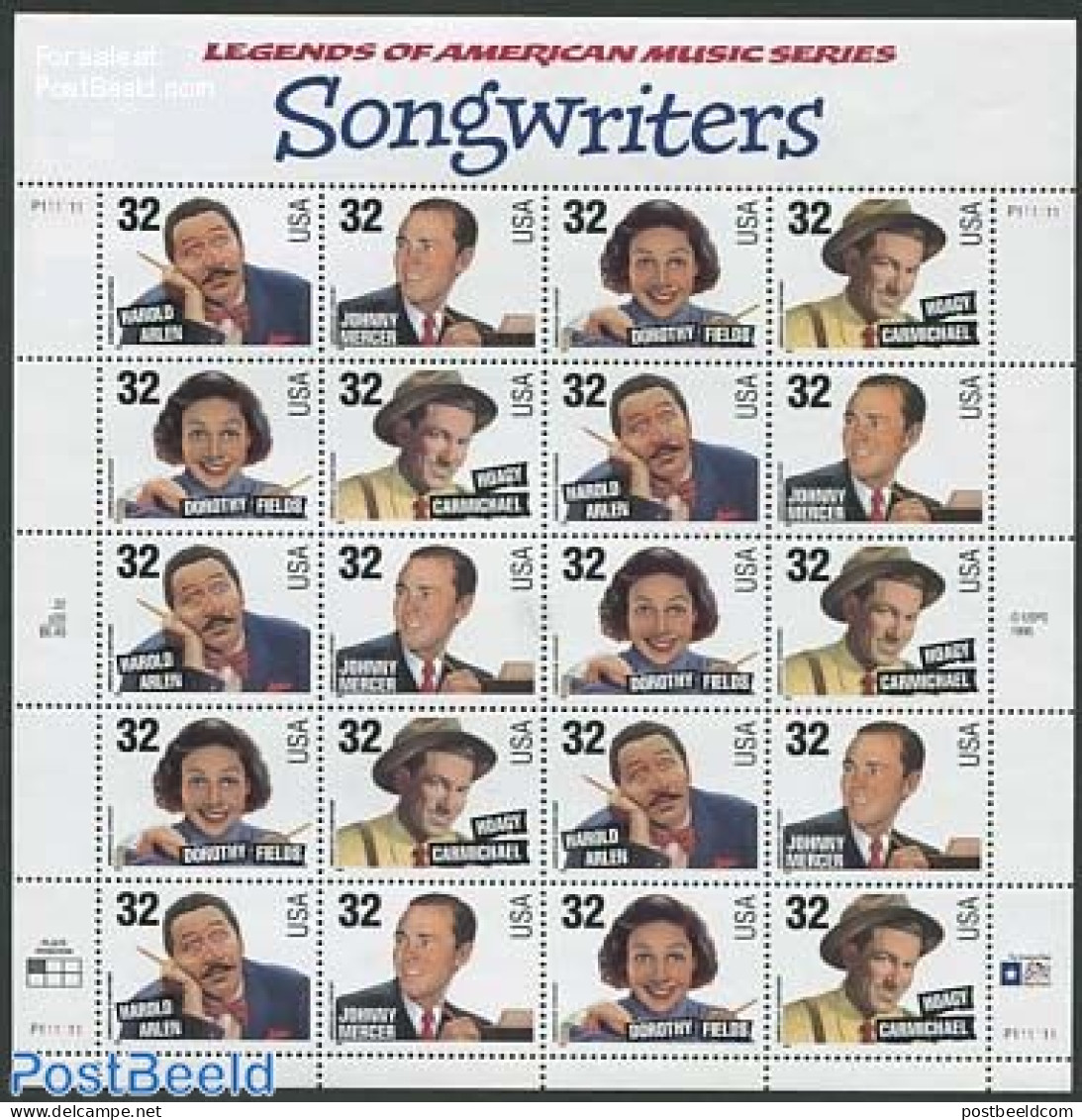 United States Of America 1996 Songwriters M/s, Mint NH, Performance Art - Music - Unused Stamps
