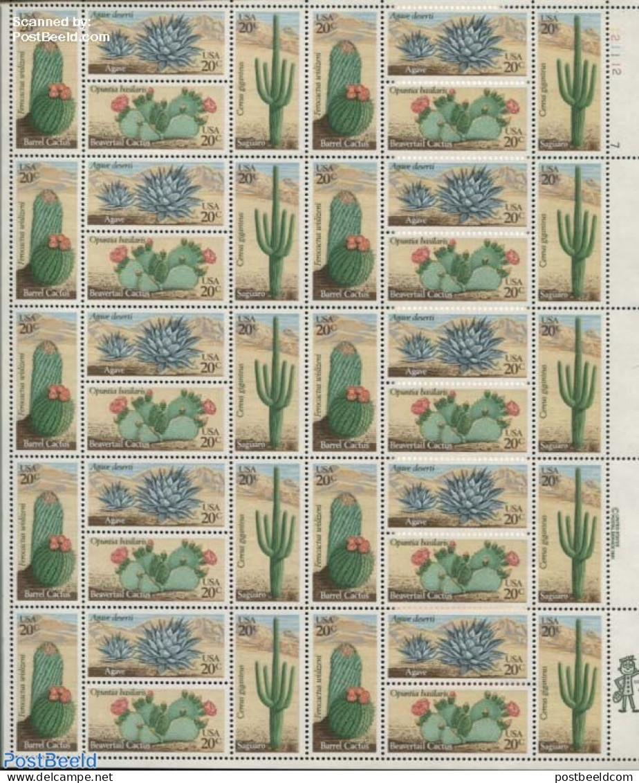 United States Of America 1981 Cactus Flowers Sheet, Mint NH, Nature - Cacti - Flowers & Plants - Nuovi