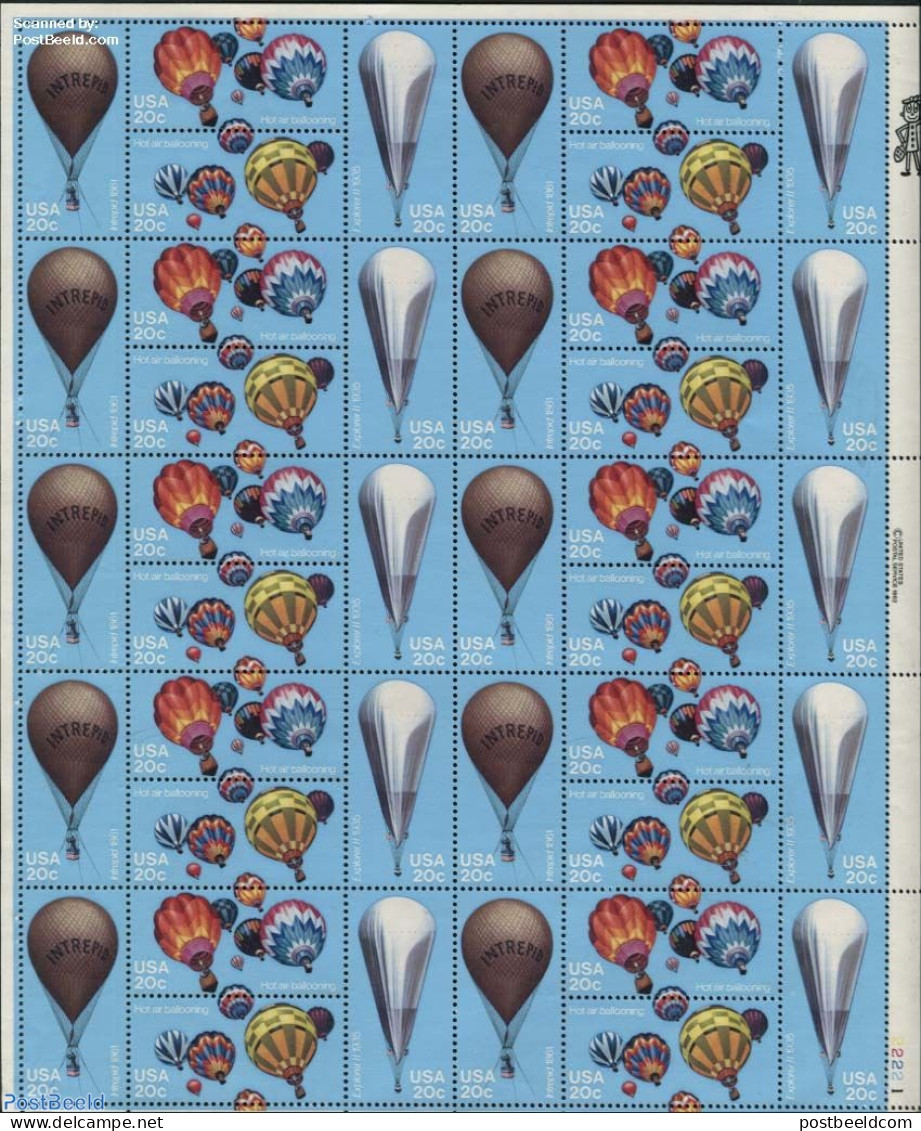 United States Of America 1983 Manned Flight Bicentenary Sheet, Mint NH, Transport - Balloons - Nuevos