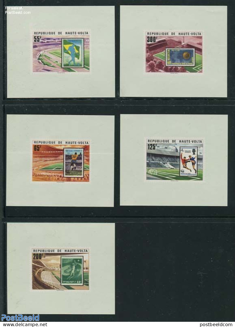 Upper Volta 1977 World Cup Football 5 S/s, Mint NH, Sport - Football - Stamps On Stamps - Postzegels Op Postzegels
