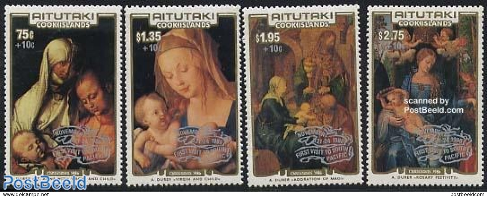Aitutaki 1986 Visit Of Pope John Paul II 4v, Mint NH, Religion - Pope - Religion - Art - Dürer, Albrecht - Paintings - Popes