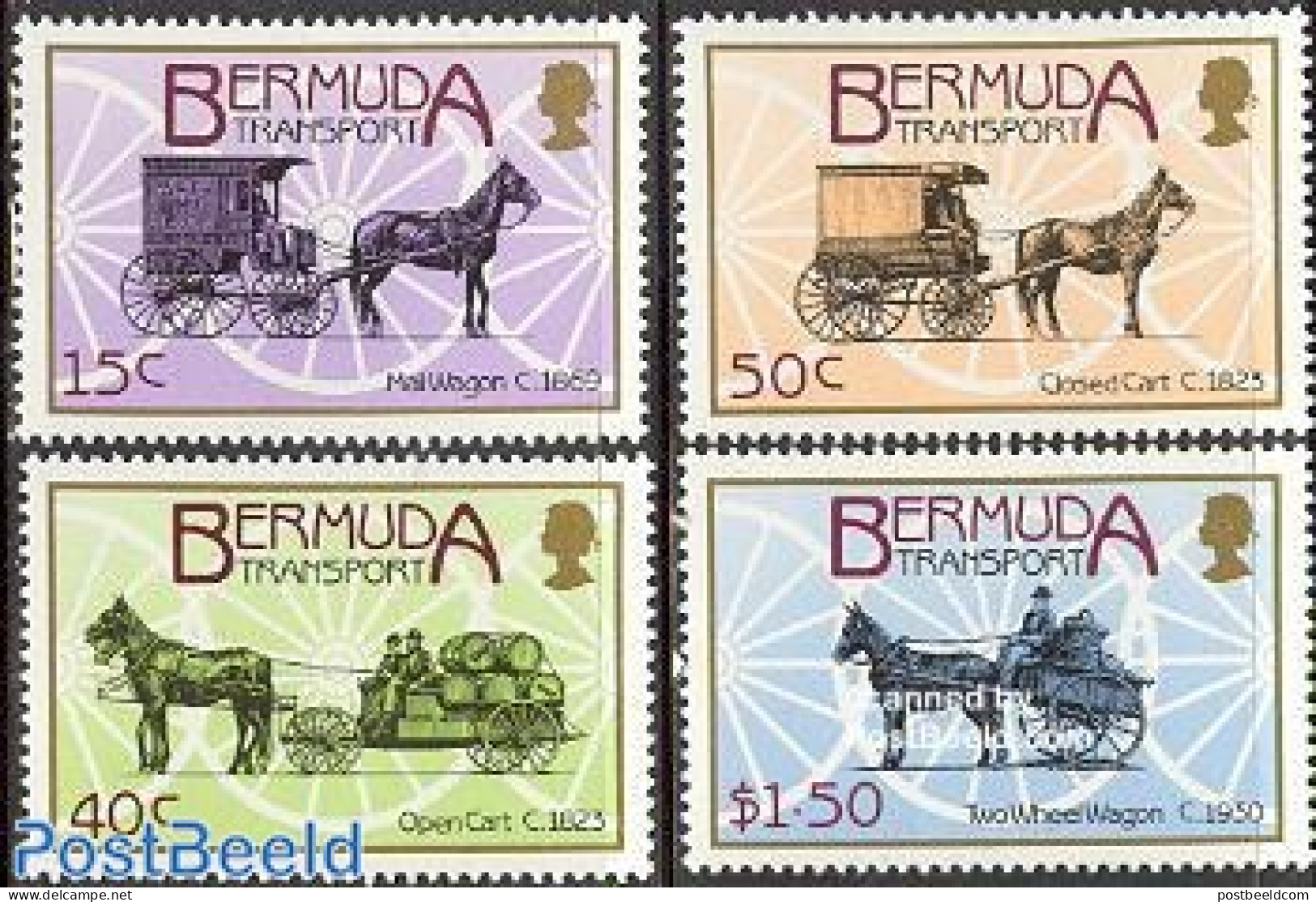 Bermuda 1988 Coaches 4v, Mint NH, Nature - Transport - Horses - Coaches - Postkoetsen