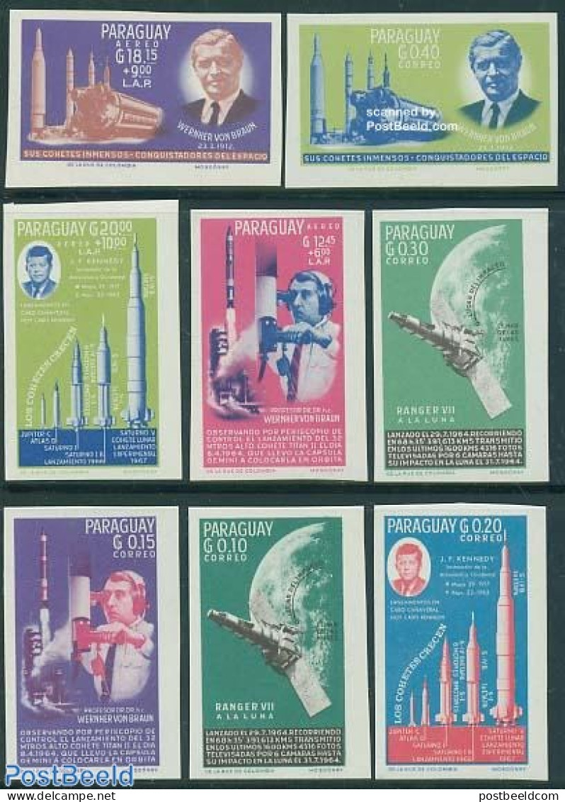 Paraguay 1964 Space Explooration 8v Imperforated, Mint NH, History - Transport - Various - American Presidents - Space.. - Géographie